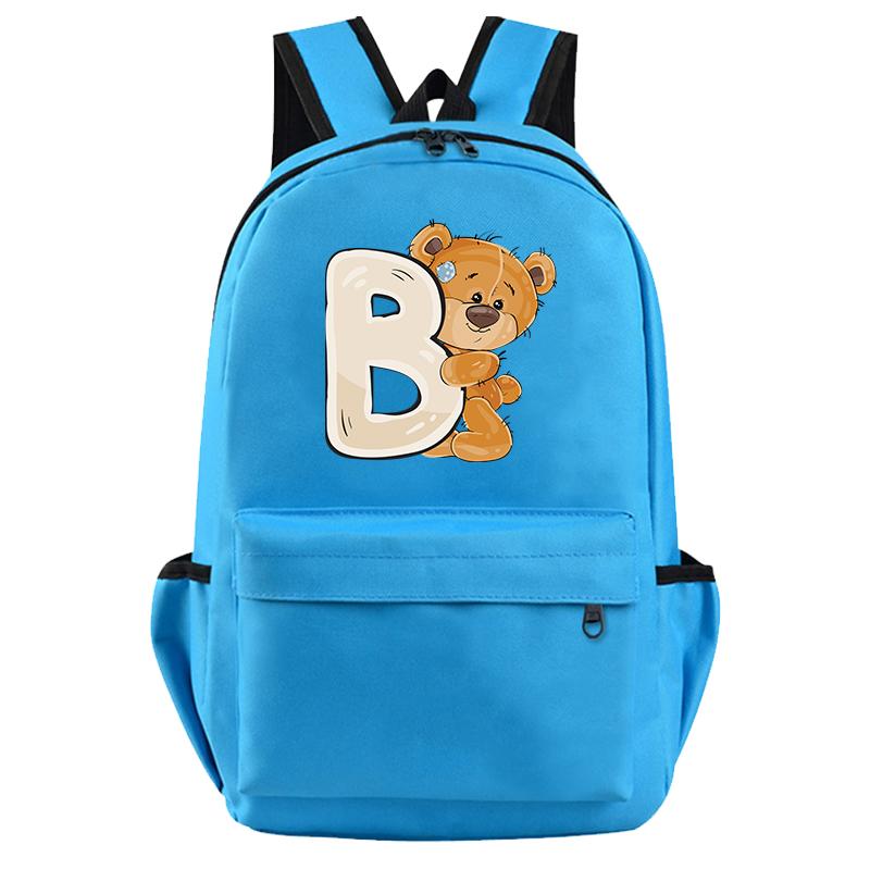 Little Bear 26 English Letters Backpack Teen School Bag for Girls Boy Backpack Bookbag for Kid Gifts Large Capacity Student Bag
