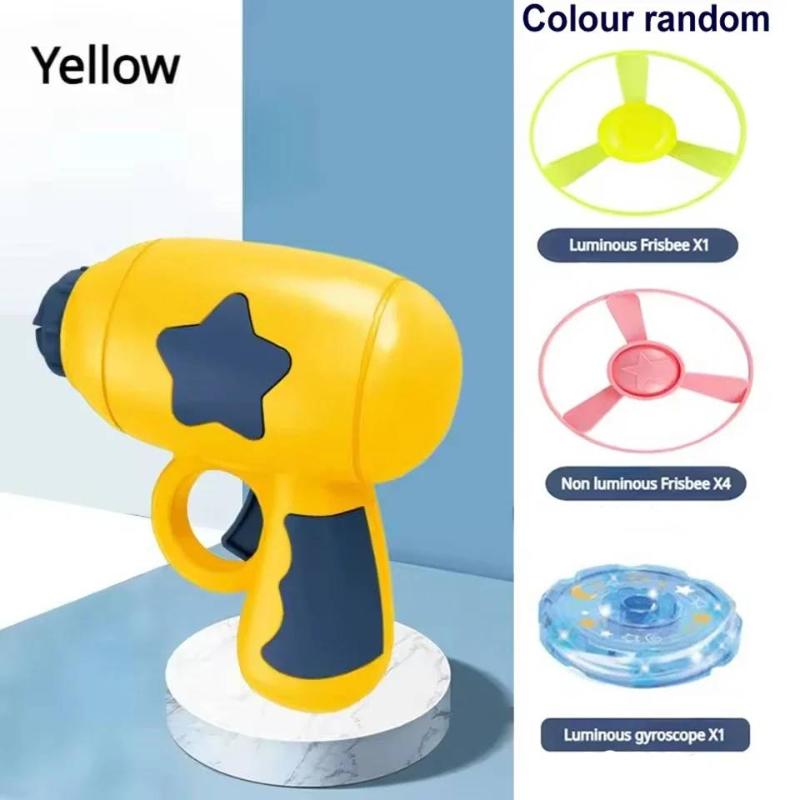 

Children Saucer Launcher Outdoor Spinning Top Dinosaur Gun Toys Mini Flying Disc Shooting Gun Funny Cat Toy yellow