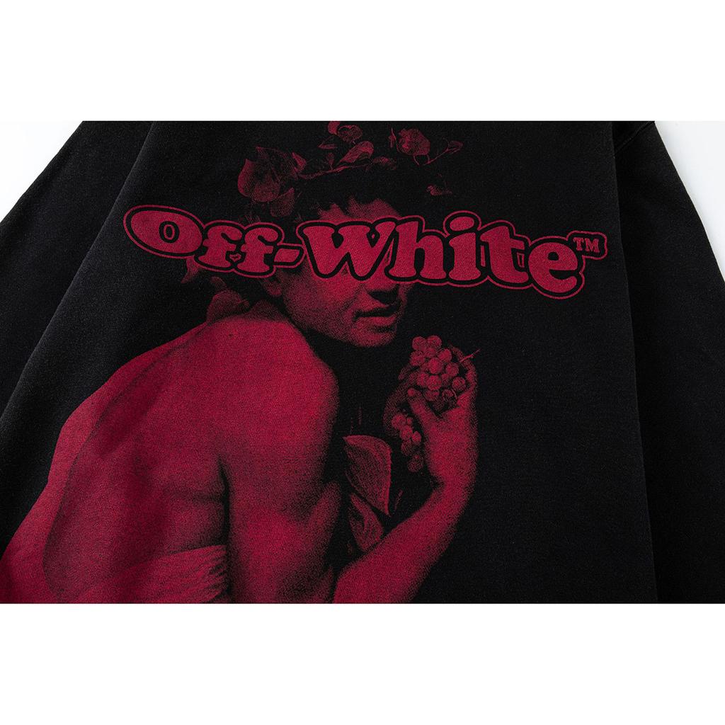 9079 Off-White 2025 Autumn and Winter New OW Wine God Bath Portrait Pattern Pullover Men's and Women's Hooded Sweatshirt Sweatshirt