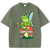 Frog Fairycore Mushroom Print Women Washed T-Shirt Cotton Casual T Shirt Loose Hip Hop Short Sleeve Vintage Clothes