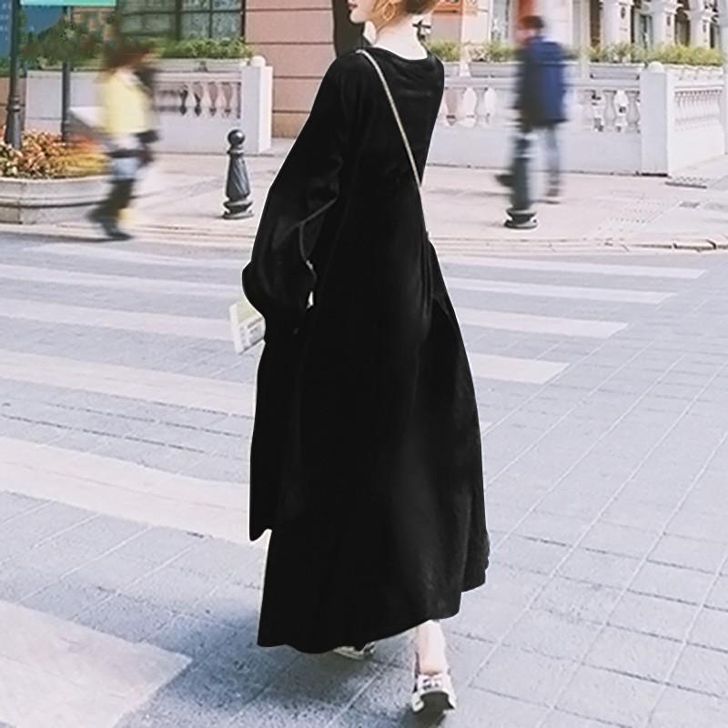 Women's Long-Sleeve V-Neck Ruffle Swing Dress for Autumn