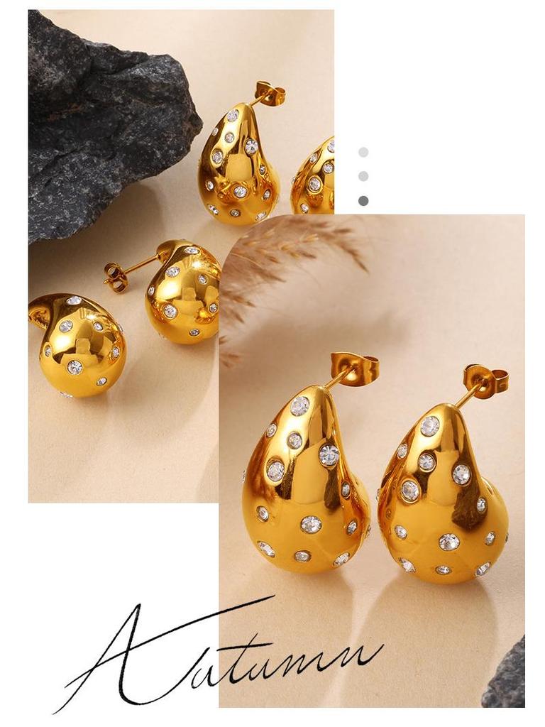 Vintage Gold Teardrop Earrings with Colorful Rhinestones for Women
