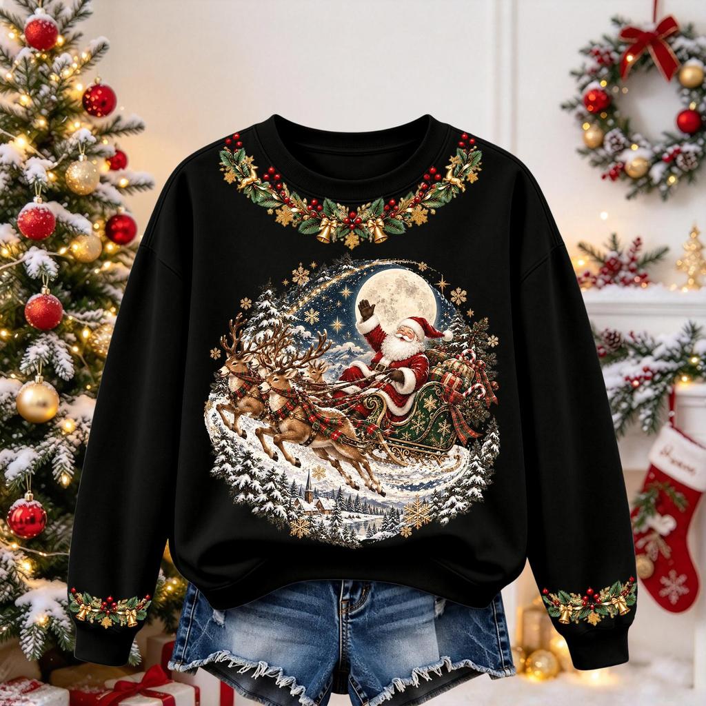 Women's Christmas Print Long Sleeve Top Casual Comfortable Fall Winter Shirt