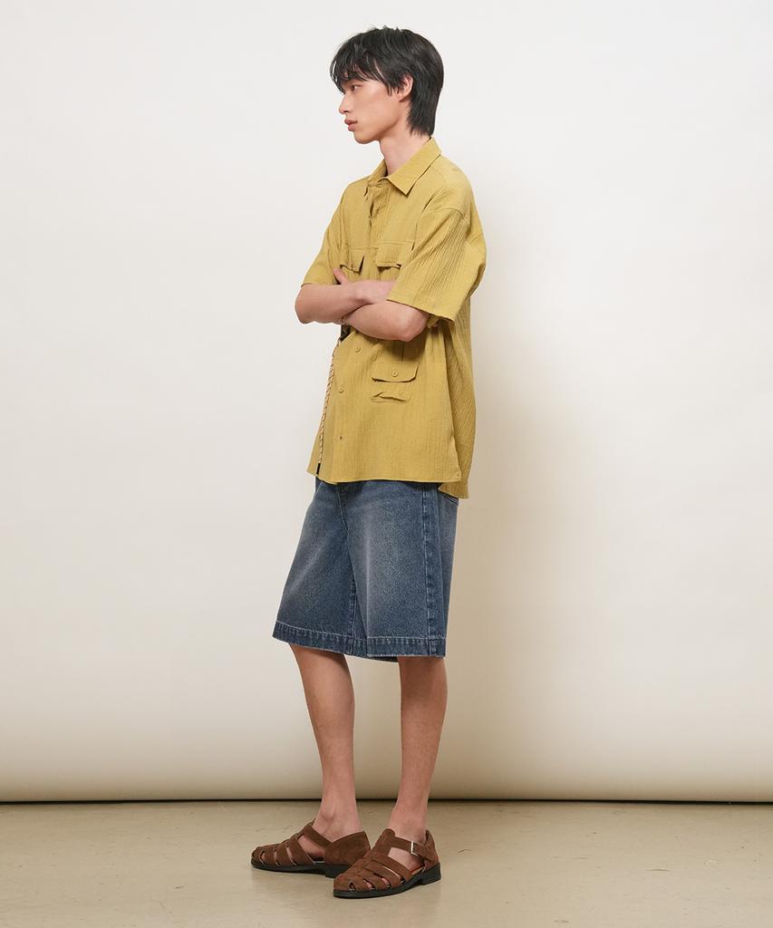 GENERALIDEA Man Pocket Wrinkle Half Shirt [Mustard] / Gf1Msh006