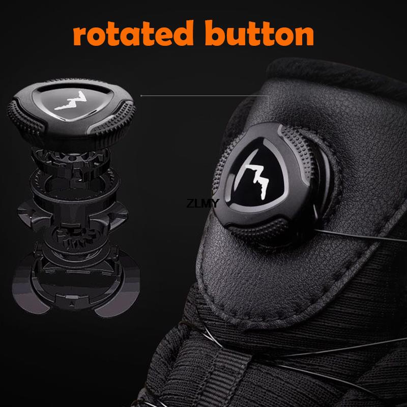 Waterproof Winter Snow Boots Men Ankle Booties Leather Cotton Shoes Keep Warm Rotary Button Snowboots Plush Winter Shoes Father