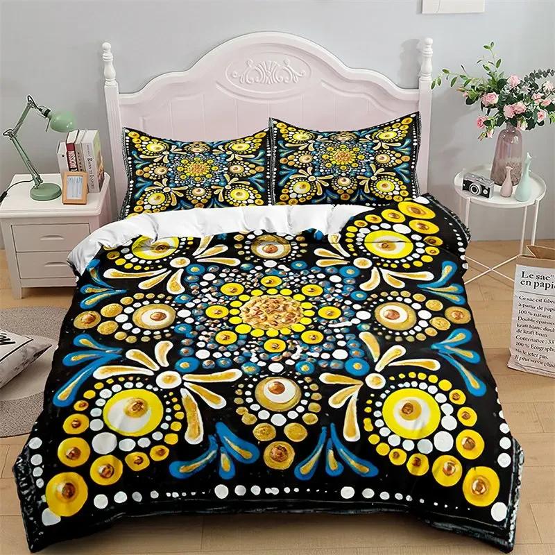 Comforter Mandala Microfiber Bohemian Floral Bedding Set Hippie Geometric Comforter King For Girls Teens Bedroom Decor