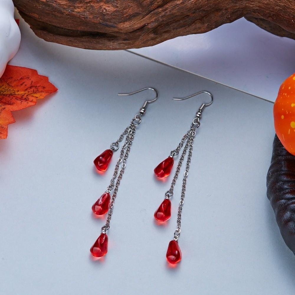 Gothic Blood Drop Necklace Tassel Halloween Earrings Creative Halloween Collarbone Chain  Cosplay