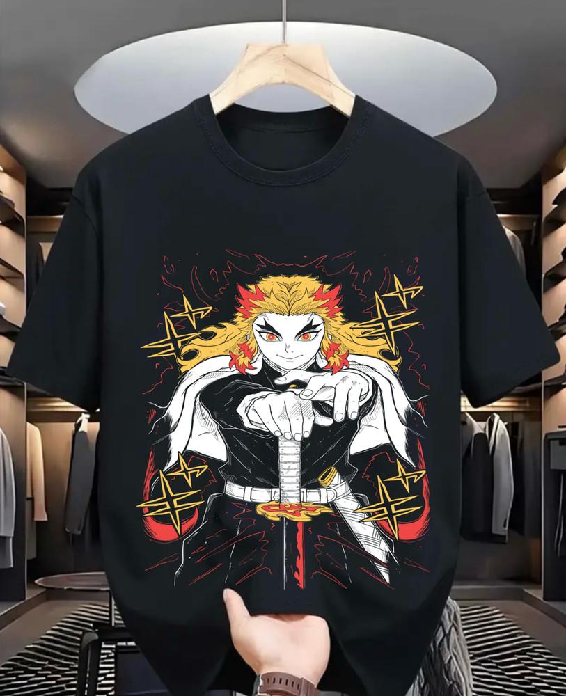 

Кёджуро Ренгоку Футболка Истребитель Демонов Винтаж Аниме Манга Хоррор Футболка Все Размеры M