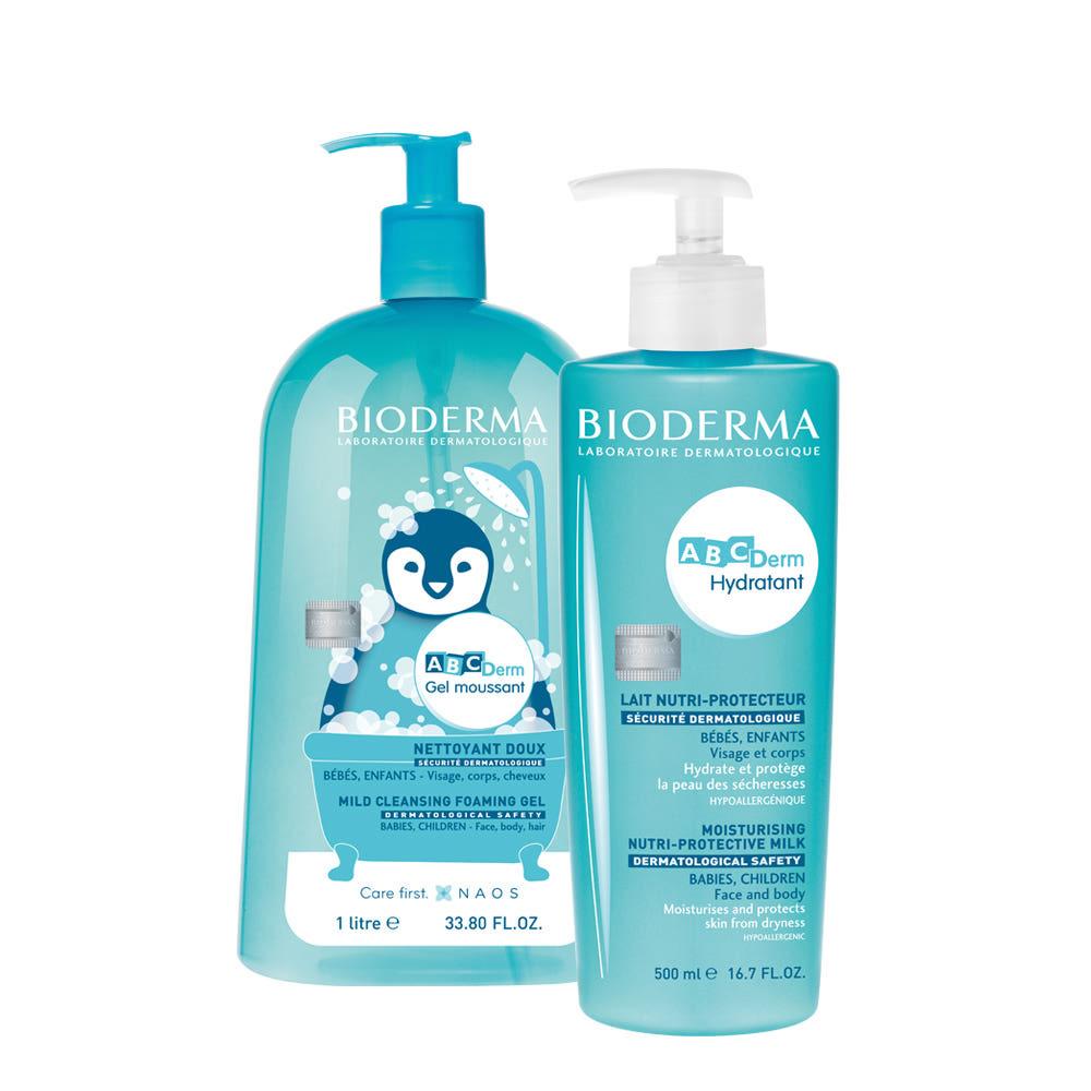 [Bioderma] Baby Body Wash & Cream Set (ABCDerm Gel Moussant 1L + Hydratant 500ml)
