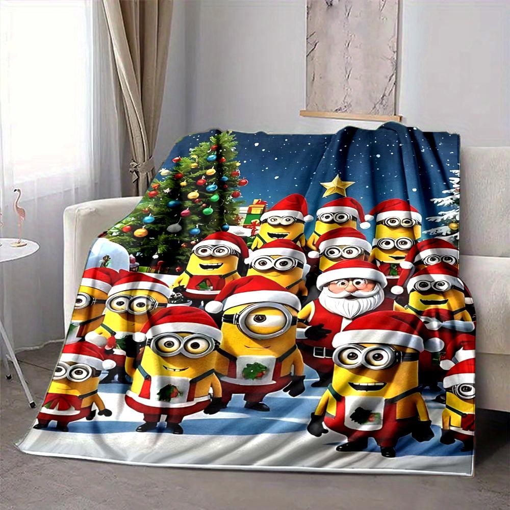1Pc Christmas Minions Celebration Blanket Soft And Comfortable Casual Warm Camping Travel Christmas Halloween Gift M91755
