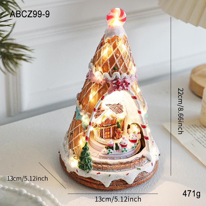 Christmas Tree and Santa Revolving Music Box - Plays Tune We Wish You A Merry Christmas Luminous House Ornament Snow House Craft