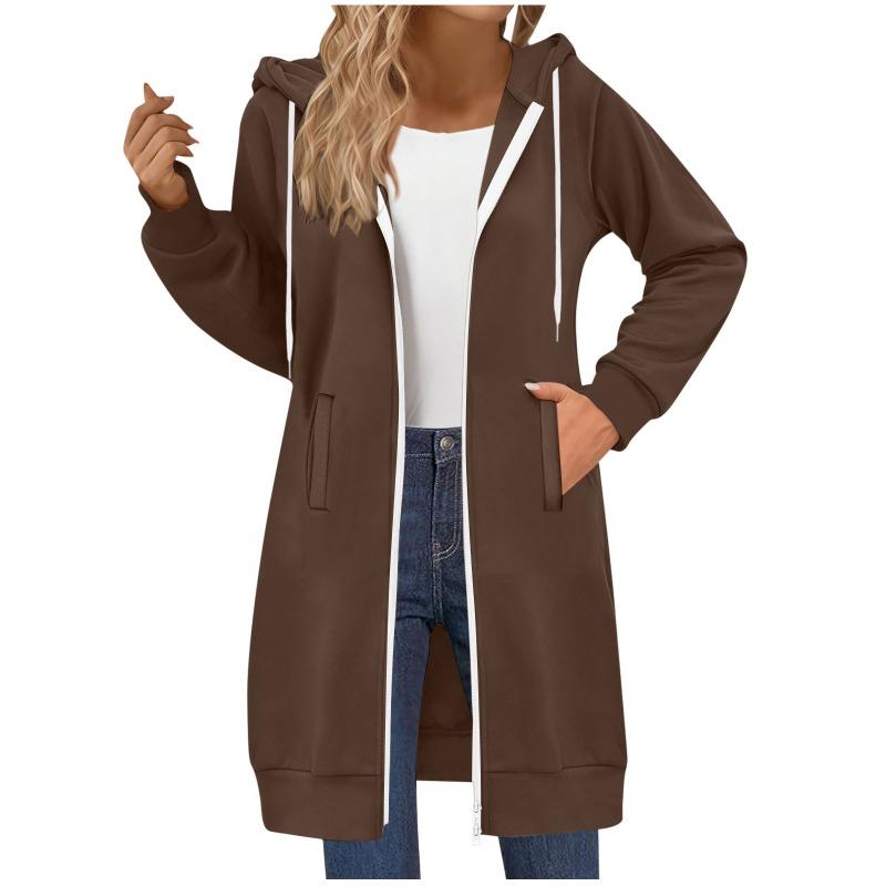 Women's Long Sweatshirt Casual Versatile Drawstring Long Sleeve Hooded Jacket Pockets
