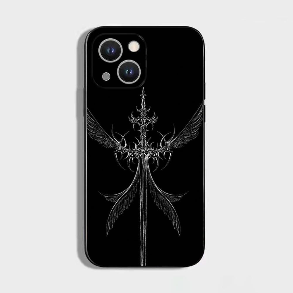 Cyber Sigil Cross line Phone Case For iPhone 16,15,14,13,12,11 Plus,Pro Max,XS,X,XR,SE,Mini,8,7,Soft Silicone Black Cover