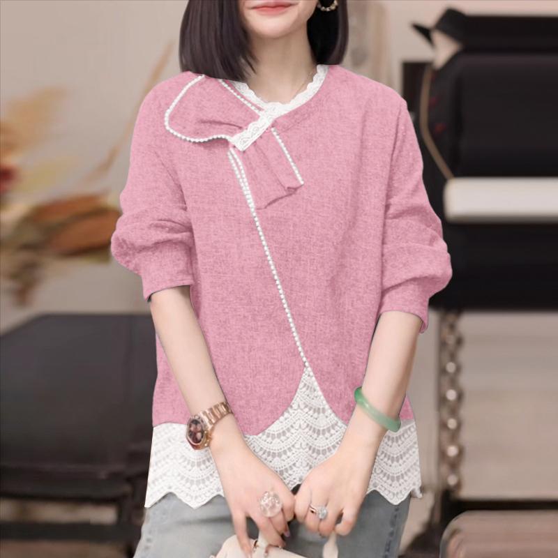 ZANZEA Women Casual V Neck Long Sleeve Lace Splice Blouse