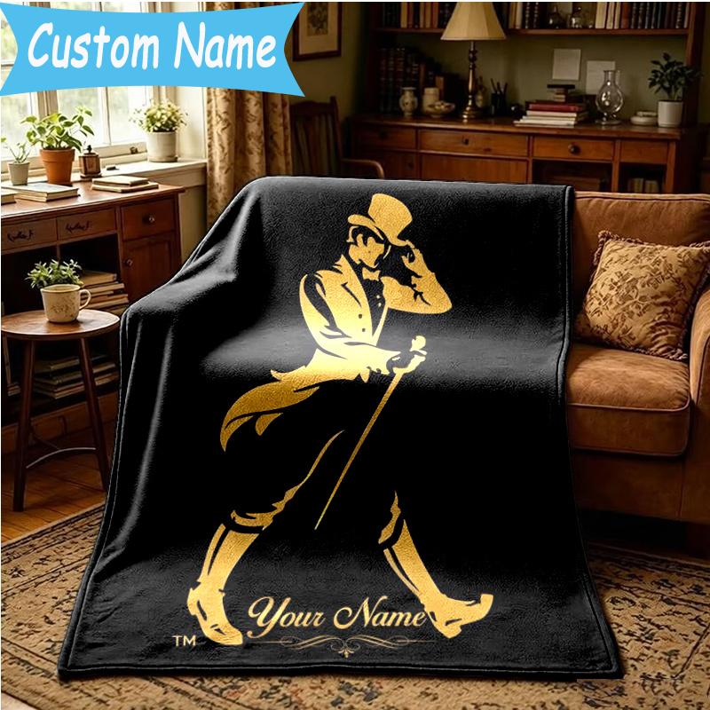 Benutzerdefinierte Decke Johnnie Walker Flanelldecke für Camping, Wandern, Gartenpartys, Picknick-Zubehör, Geschenk für Familie und Freunde