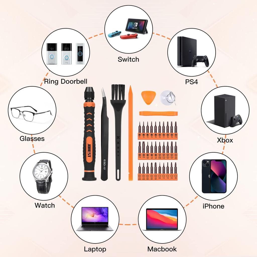 JOREST 38dílná sada přesných šroubováků, DIY nářadí, trojúhelníkový šroubovák ve tvaru Y Y000Y00Y0Y1, Torx T1 T2 T3 T4 T5, T6 T7 T8 T9 T10 T15 T20,
