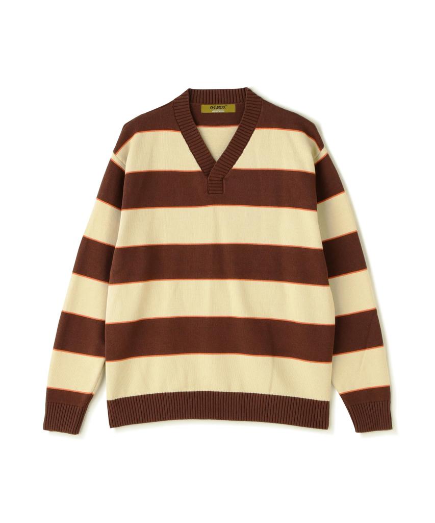 AVIREX V-NECK BORDER KNIT Men's L 050 Braun 783-4240006