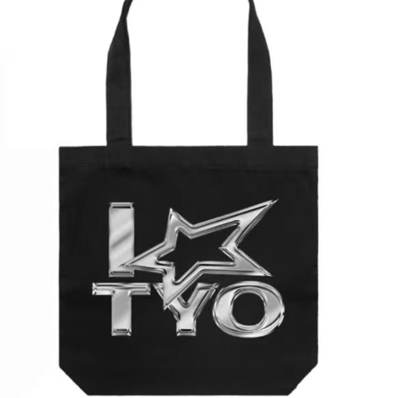 

холщовая сумка-тоут с поддержкой по бокам, всплывающий магазин в Бангкоке, принт со звездами, большая вместимость, модная сумочка чёрный