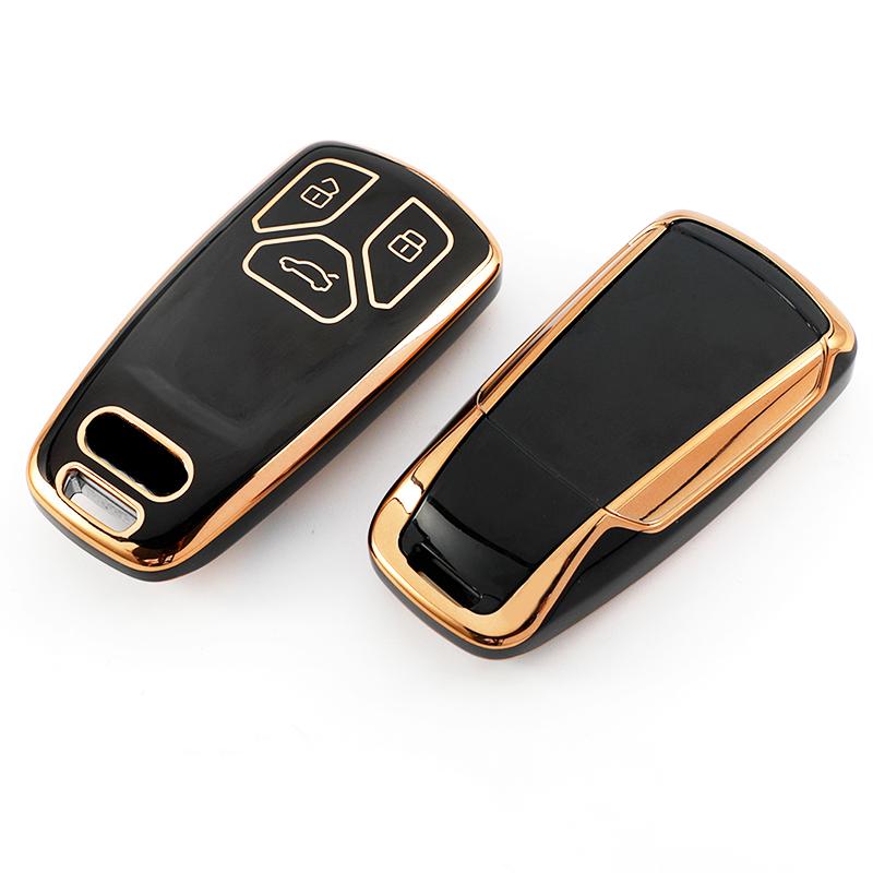 

Автомобільний брелок-чохол із золотим краєм для A4 B9 A5 A6 8S 8W Q5 Q7 4M S4 S5 S7 TT TTS TFSI RS Чохол-захист для ключа автомобіля TPU Аксесуари чорний