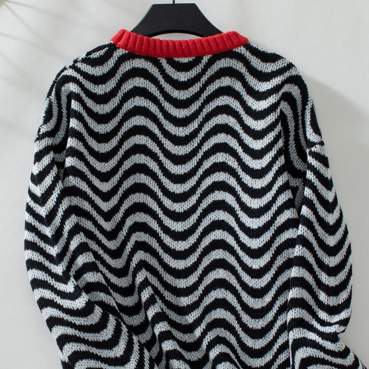Loose Knitwear Cardigan Vintage Stripe Long Sleeve O Neck Sweater Top Autumn Winter Fashion