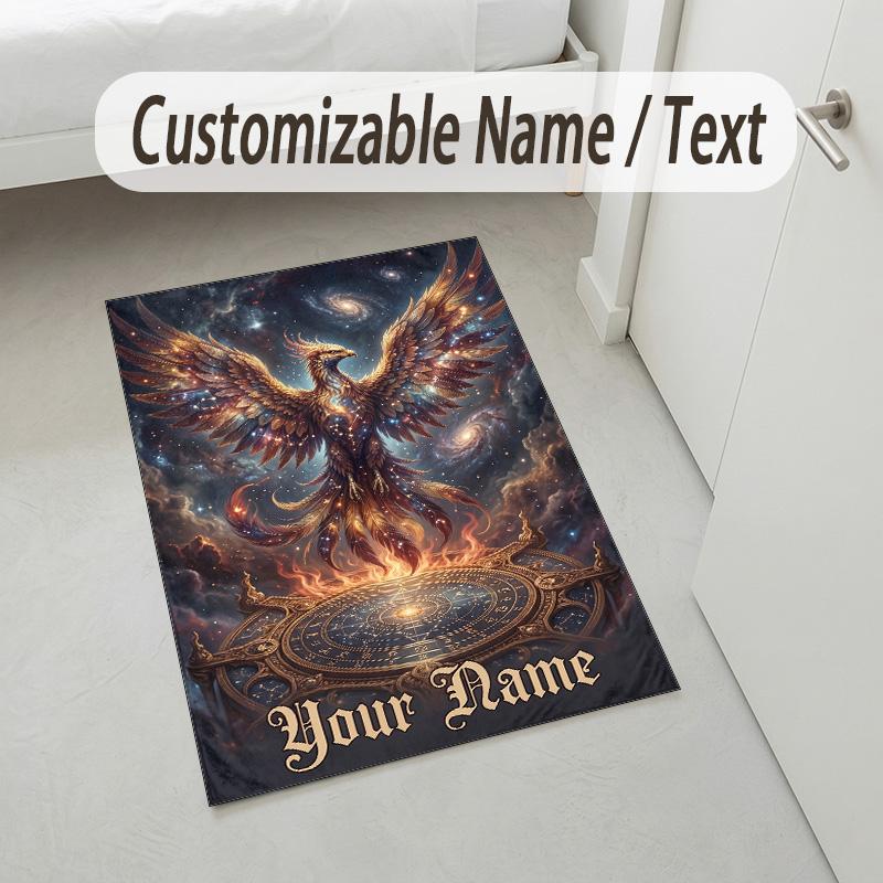 Dragon Phoenix Theme Crystal Velvet Rug Personalized Custom Name Text Soft Floor Mat Home Decor