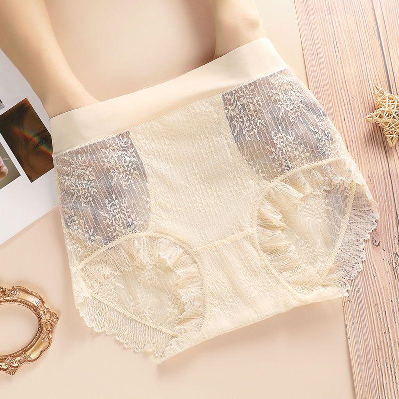 3pcs Women's Plus-Size High-Waisted Lace Tummy Control Pants Thin Sexy Breathable Abdomen-Slimming Butt Lifting Silk-Infused Triangle Panties