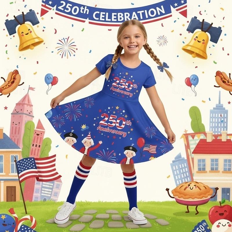 Girls' Princess Dress with Short Sleeves & Oversized - Lightweight Spring Summer Dress Suitable for Birthdays,