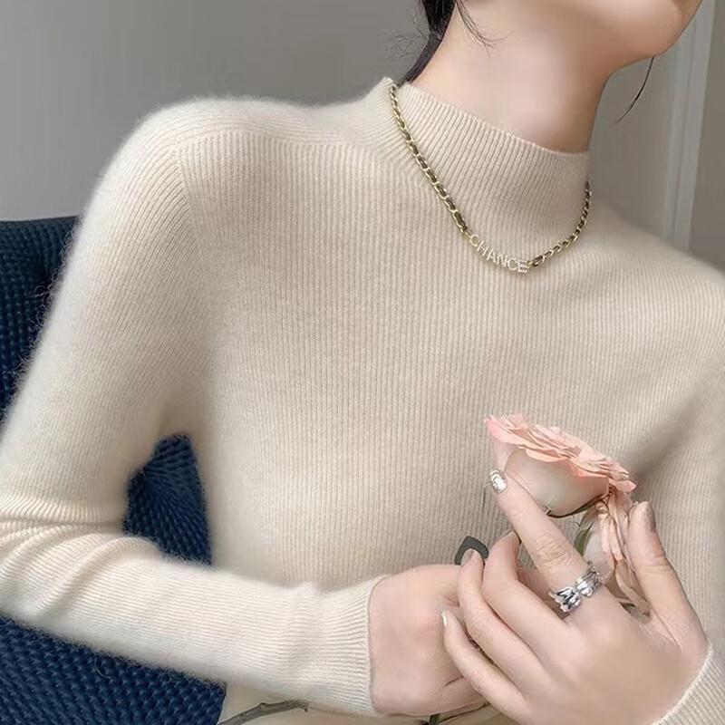 

Women s Seamless Semi-High Neck Knit Pullover Sweater M