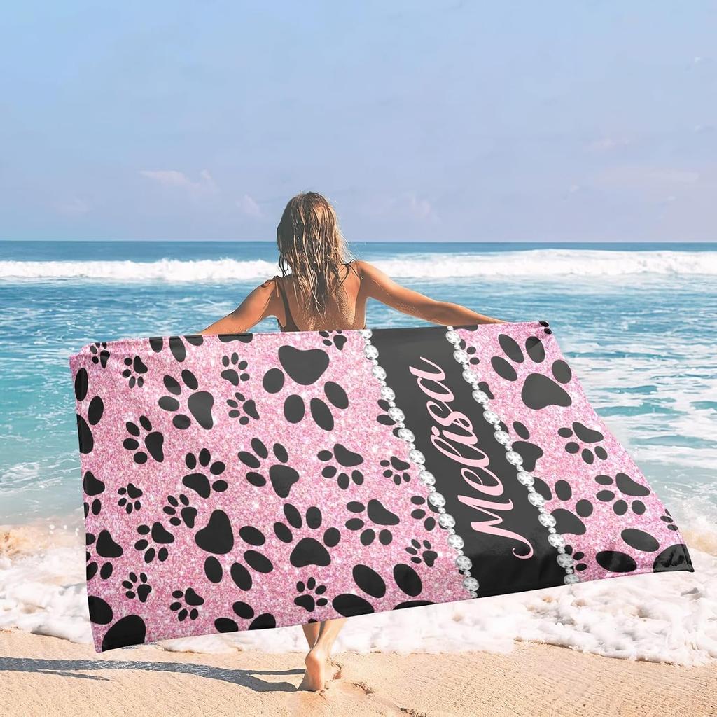 Dog Paw Print Beach Towel for Pet Lovers Dog Mom Gift Bath Wrap Polyester Material Cute Puppy Gift for Dog Owners R