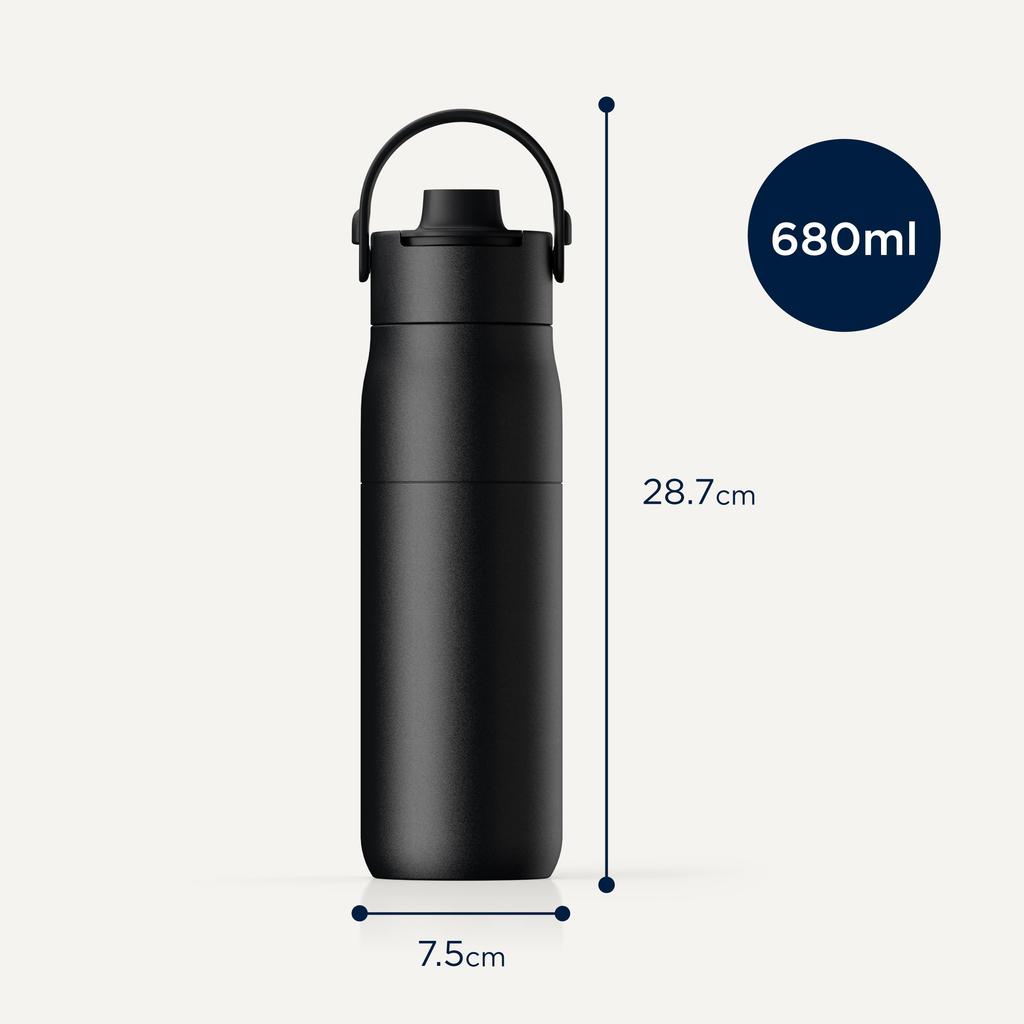 Brita Lark iQ Bottle with UV-C Sterilization Function, 680ml Water Bottle, App Connectivity, Black