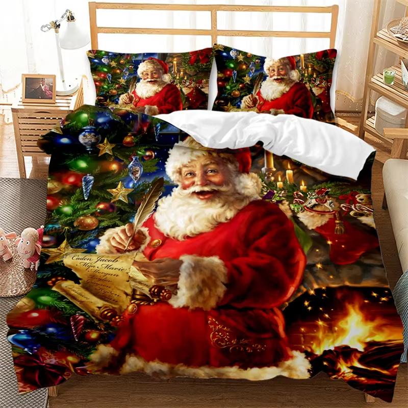 Comforter Christmas King Winter Theme Cartoon Bedding Set Microfiber Santa Claus Elk Carriage Comforter For Girl Boy