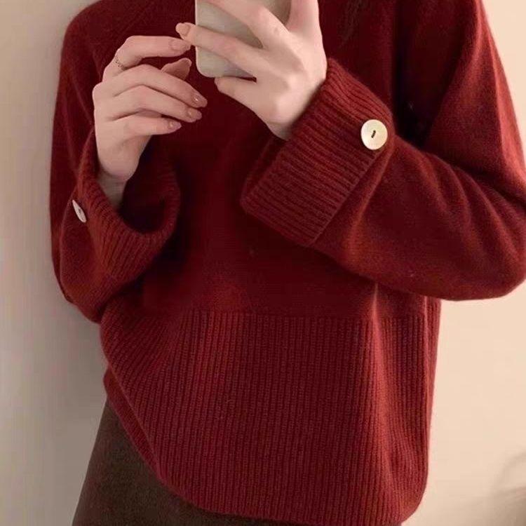 Französischer Rollkanten-Kuscheliger Herbst-Winter-Rundhals-Damenpullover - Weiche Strick-Innenschicht