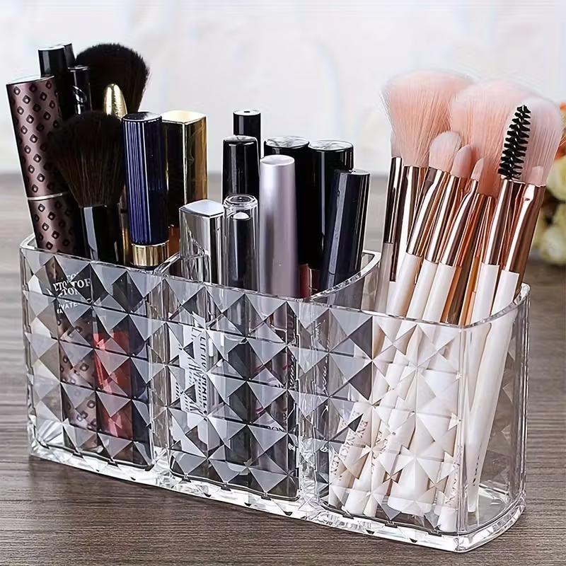 Diamond Patterned Mirror Cabinet Storage Box Clear Acrylic Makeup Storage Box Eyebrow Pencil & Brush Organizer Transparent Cosmetic Holder