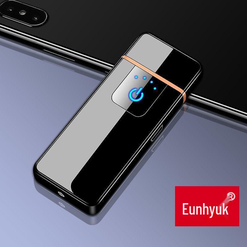 High-Power Rechargeable Black Tech Windproof Flip Lighter for Men