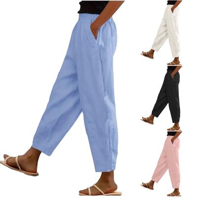 Women's Casual Straight Leg Pants Solid Color Casual Long Pants With Pockets