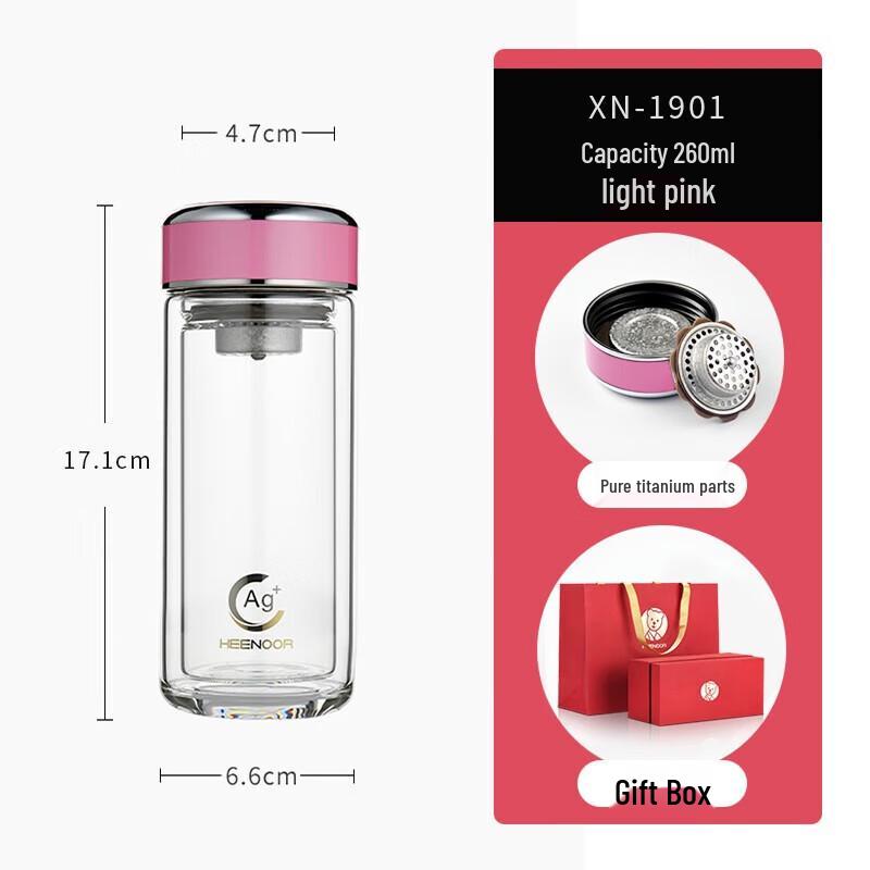 Xinuo Double-Layer Antibacterial Borosilicate Glass Water Bottle