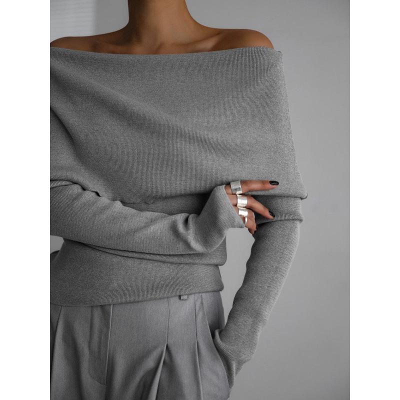 Tooxika Women's Autumn And Winter Long-sleeved Knitted Bottoming Shirt One Shoulder Sexy Slim Shoulder Top