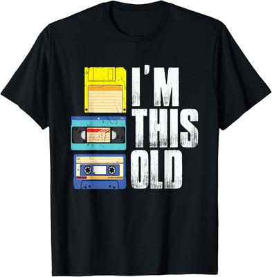 Retro Floppy Disk Cassette VHS I'm This Old Graphic Men Cotton T-Shirt Funny Retro Tee