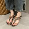 Flat Sandals Women's Summer Bohemian Clip-on Flat Sandals Women's Beaded Beach Shoes Women