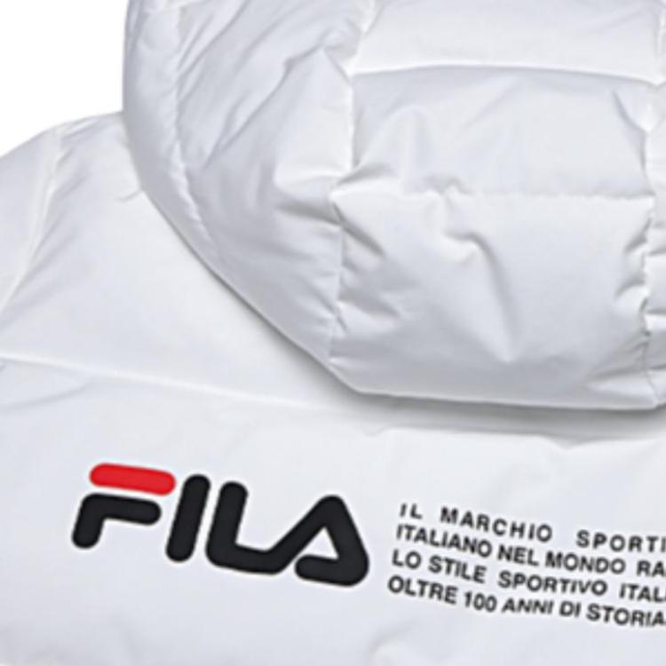 FILA Logo Print Hooded Loose Thick Warm Down Jacket Women Outerwear White F51W348956A-WT