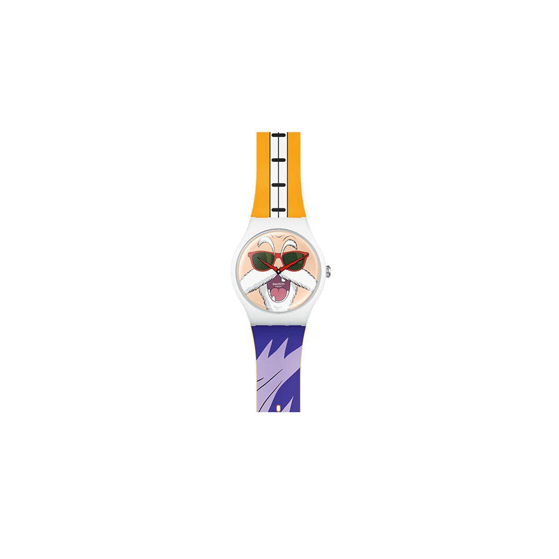 Swatch Unisex Kids Dragon Ball Z Collaboration Quartz Movement Waterproof Design Watch 41Mm Floral Dial Plastic Case Silicone Strap Watches Suoz346