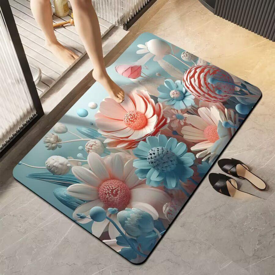 Simple Printing Bathroom Thickening Mat Bath Non-slip Carpets In Wash Basin Bathtub Side Floor Rug Shower Room Doormat Memory Foam 3D Pad