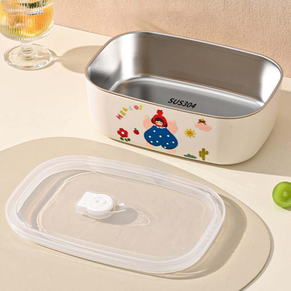 1500/1000ML 304 Stainless Steel Lunch Box Microwaveable Cartoon Pattern Food Storage Box Sealed Leak-proof Fresh Keeping Box