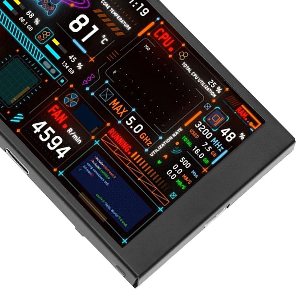 3.5in Computer Temp Monitor Dual USB Port IPS Mini Display CPU Data Monitor with Visual Theme Editor for GPU RAM HDD