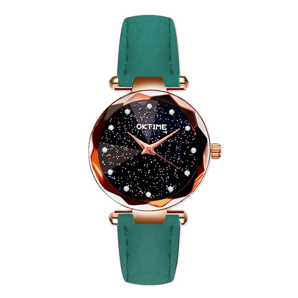Women Fashion Retro Belt Quartz Movement Wristwatch Starry Sky Dial Watch