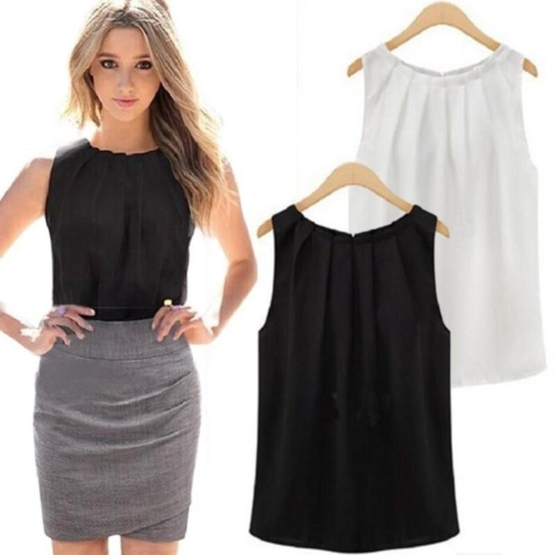 Chic Sleeveless Chiffon Tank Top Elegant Round Neck Pullover For Women