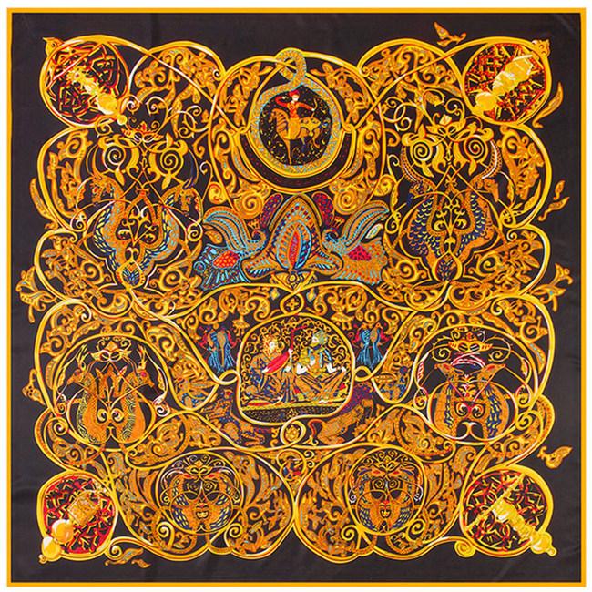 

130cm Bandanna Luxury Brand Printed Silk Scarf Women Twill Horse Large Square Scarves For Ladies Shawl 130x130CM
