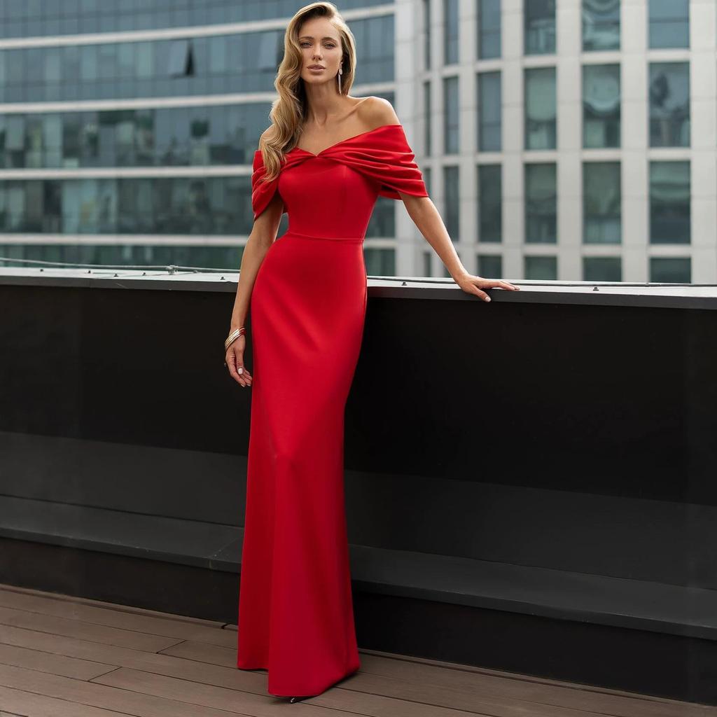 Spring and Summer New European and American Women's Clothing Sleeveless Waist One-word Collar Dress Short-sleeved Hip-wrapped Dress Long Dress