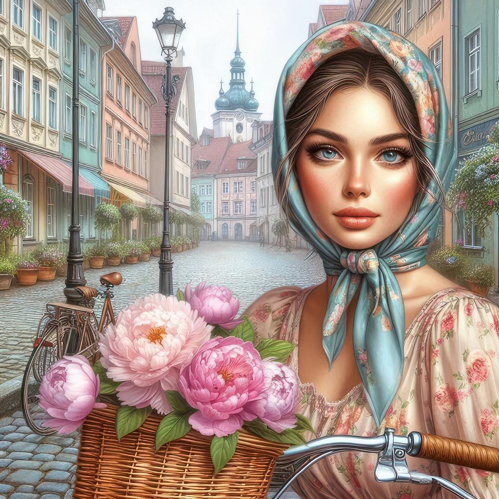 The Girl and Flowers On The Street Diamond Painting 5d Full Square Round Diamond Embroidery Woman Landscape Mosaic Cross Stitch Kits Home Decor J4017