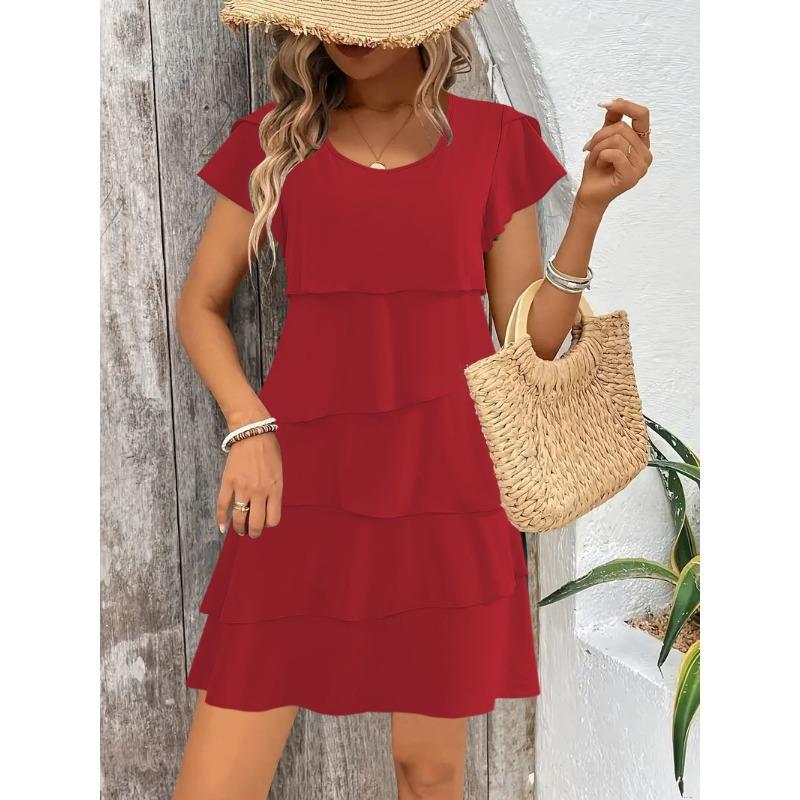 

BITCED Fashion Summer Spring Solid Color Print Short Sleeve O-Neck Casual Dresses International design XXL